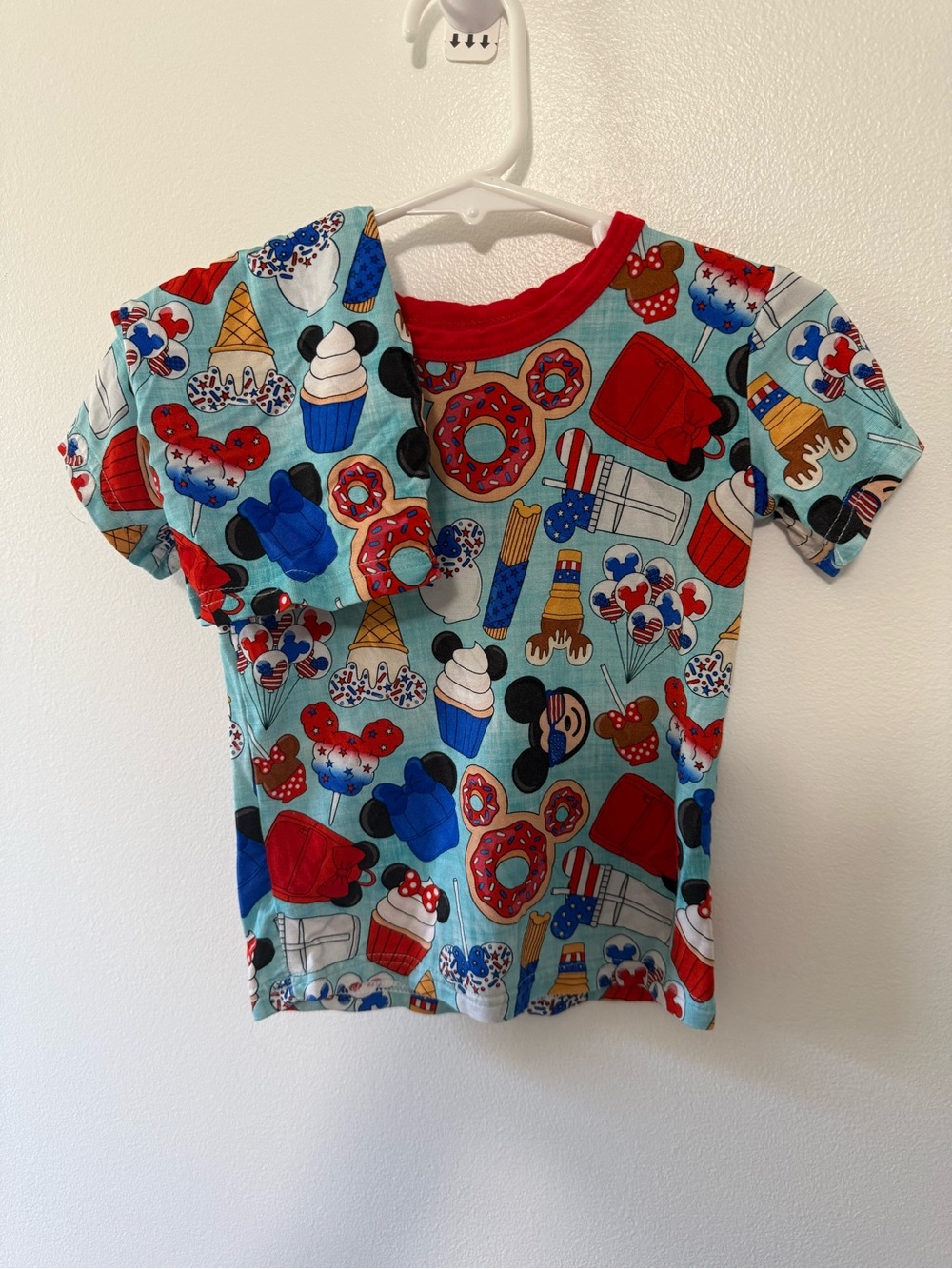 Bamboo Short Sleeve Tee - Red & Light Blue Fun Mickey Snacks Print